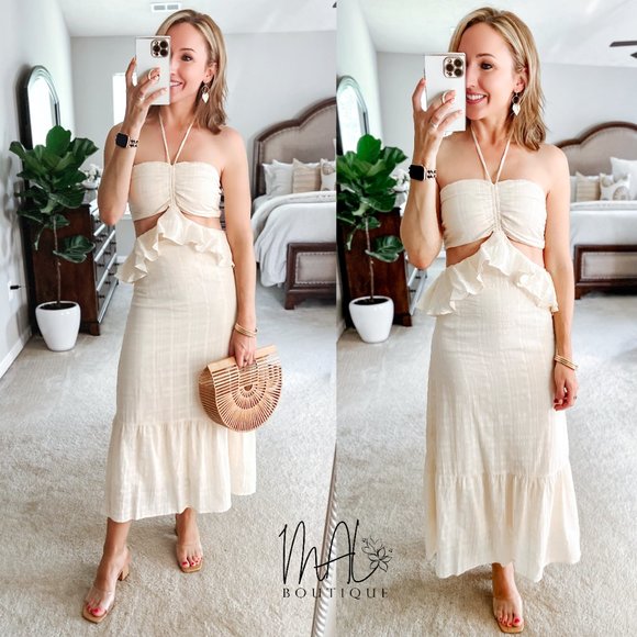 Kate Ruffle Cut Out Halter Maxi Dress - Picture 2 of 8